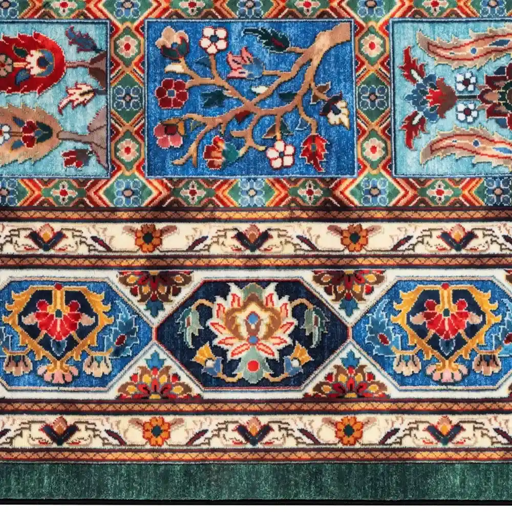 فرش ماشینی سنتی طرح 25cs0380 سبز 1000 شانه